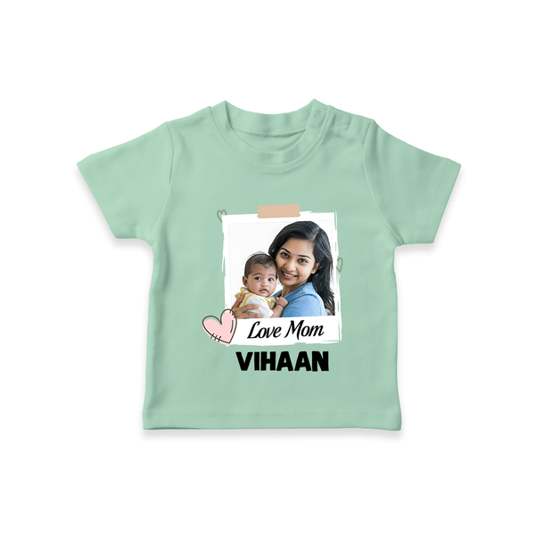 Love Mom Personalized Baby T-SHIRT – Polaroid Style Custom Photo & Name Outfit - MINT GREEN - 0-5 Months Old (Chest 17")