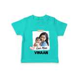Love Mom Personalized Baby T-SHIRT – Polaroid Style Custom Photo & Name Outfit - TEAL - 0-5 Months Old (Chest 17")