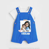 Love Mom Personalized Baby DUNGAREESet – Polaroid Style Custom Photo & Name Outfit - COBALT BLUE - 0 - 5 Months Old (Chest 18")
