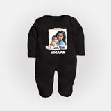 Love Mom Personalized Baby FULL BODY SUIT – Polaroid Style Custom Photo & Name Outfit - BLACK - New Born (Chest 7.5")