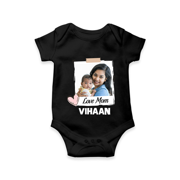 Love Mom Personalized Baby ROMPER Set – Polaroid Style Custom Photo & Name Outfit - BLACK - New Born (Chest 14")
