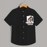 Love Mom Personalized Baby SHIRT – Polaroid Style Custom Photo & Name Outfit - BLACK - 0 - 6 Months Old (Chest 23")