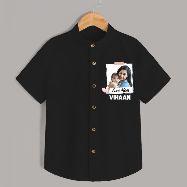 Love Mom Personalized Baby SHIRT – Polaroid Style Custom Photo & Name Outfit - BLACK - 0 - 6 Months Old (Chest 23")