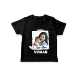 Love Mom Personalized Baby T-SHIRT – Polaroid Style Custom Photo & Name Outfit - BLACK - 0-5 Months Old (Chest 17")
