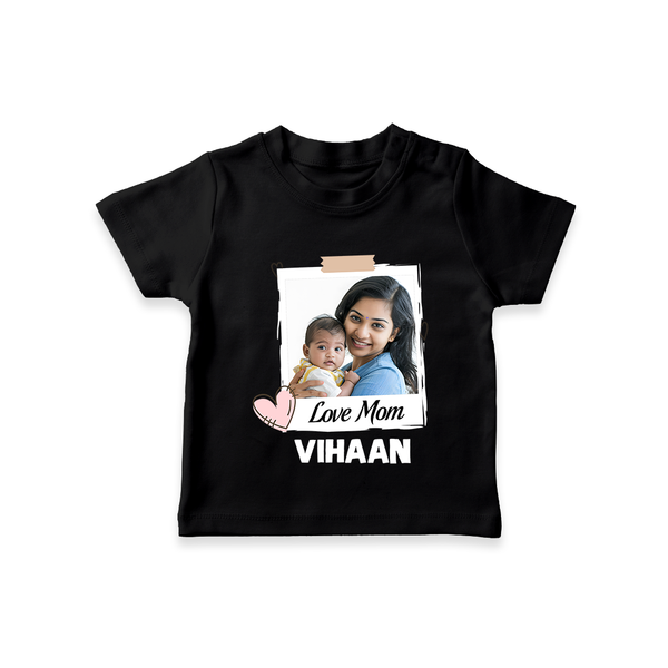 Love Mom Personalized Baby T-SHIRT – Polaroid Style Custom Photo & Name Outfit - BLACK - 0-5 Months Old (Chest 17")