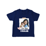 Love Mom Personalized Baby T-SHIRT – Polaroid Style Custom Photo & Name Outfit - NAVY BLUE - 0-5 Months Old (Chest 17")