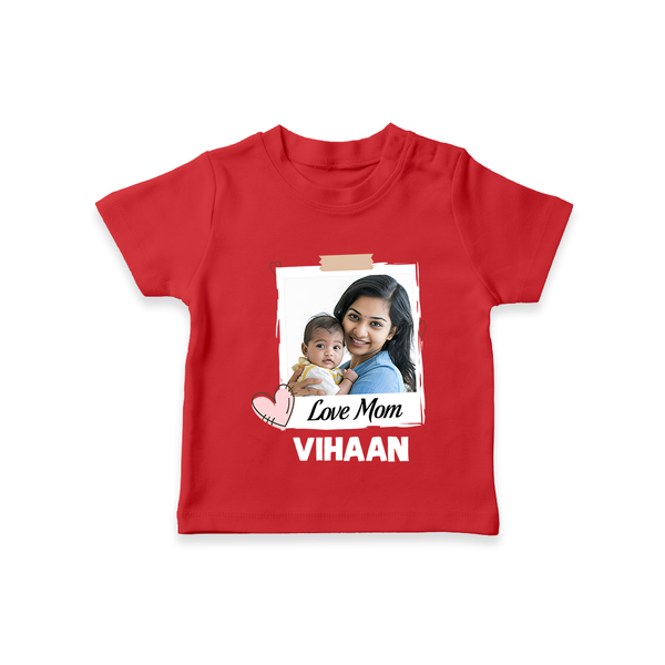 Love Mom Personalized Baby T-SHIRT – Polaroid Style Custom Photo & Name Outfit - RED - 0-5 Months Old (Chest 17")