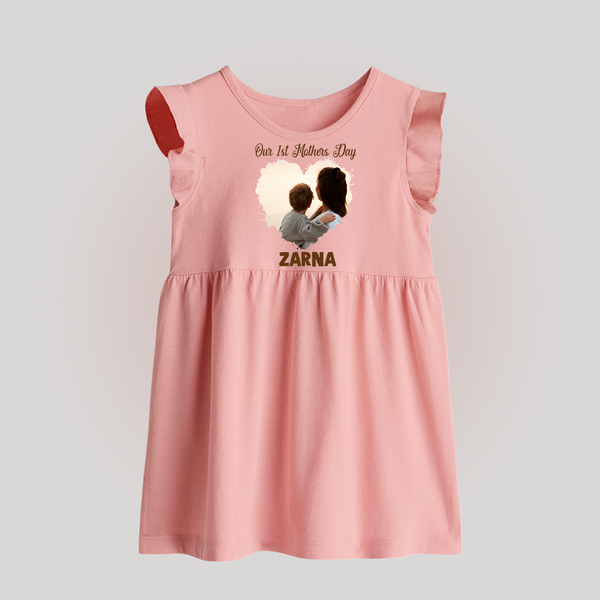 Our First Mother’s Day Personalized Baby BABY FROCK – Minimal Heart Photo Design (Custom Name) - BABY PINK - 0 - 3 Months Old (Chest 17")