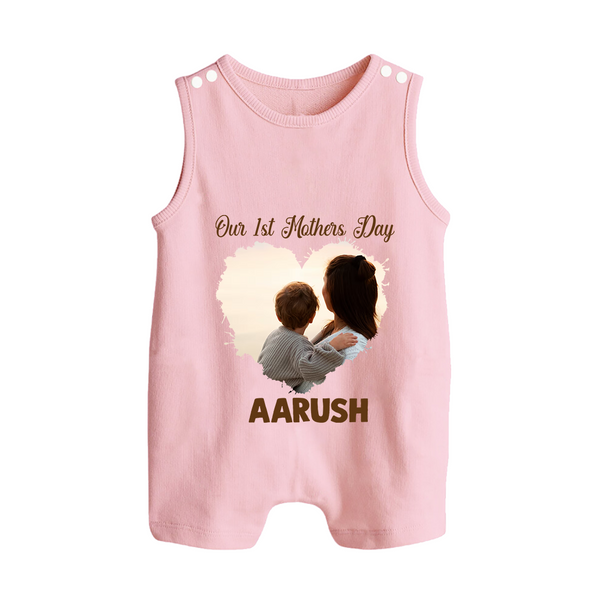 Our First Mother’s Day Personalized Baby BUTTON ROMPERSet – Minimal Heart Photo Design (Custom Name) - BABY PINK - New Born (Chest 18")