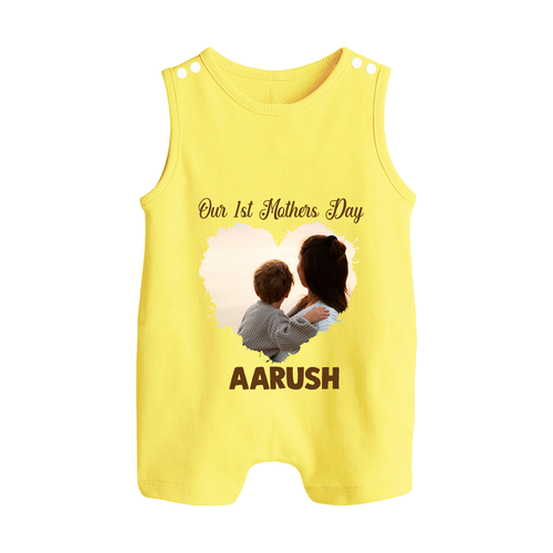 Our First Mother’s Day Personalized Baby BUTTON ROMPERSet – Minimal Heart Photo Design (Custom Name)