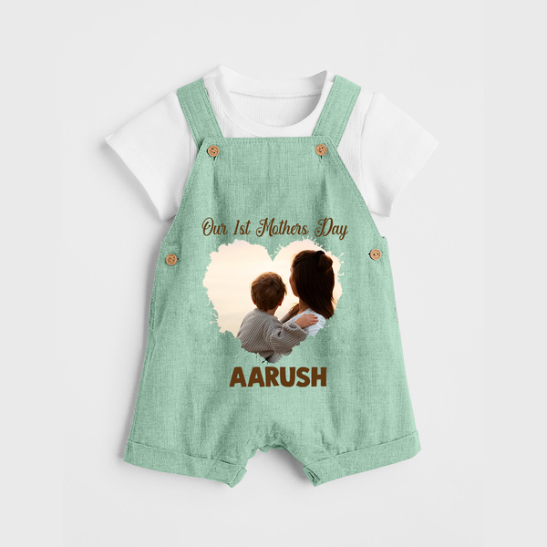 Our First Mother’s Day Personalized Baby DUNGAREESet – Minimal Heart Photo Design (Custom Name) - MINT GREEN - 0 - 5 Months Old (Chest 18")