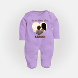 Our First Mother’s Day Personalized Baby FULL BODY SUIT – Minimal Heart Photo Design (Custom Name) - LILAC - New Born (Chest 7.5")