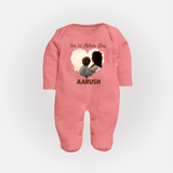 Our First Mother’s Day Personalized Baby FULL BODY SUIT – Minimal Heart Photo Design (Custom Name) - PEACH - New Born (Chest 7.5")