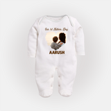 Our First Mother’s Day Personalized Baby FULL BODY SUIT – Minimal Heart Photo Design (Custom Name) - WHITE - New Born (Chest 7.5")