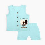 Our First Mother’s Day Personalized Baby Jabla Set – Minimal Heart Photo Design (Custom Name) - BABY BLUE - 0 - 3 Months Old (Chest 9.8")