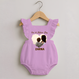 Our First Mother’s Day Personalized Baby ROMPER FROCK – Minimal Heart Photo Design (Custom Name) - BABY PINK - 0 - 3 Months Old (Chest 19")