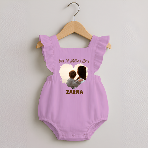 Our First Mother’s Day Personalized Baby ROMPER FROCK – Minimal Heart Photo Design (Custom Name)