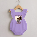 Our First Mother’s Day Personalized Baby ROMPER FROCK – Minimal Heart Photo Design (Custom Name) - LILAC - 0 - 3 Months Old (Chest 19")