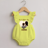 Our First Mother’s Day Personalized Baby ROMPER FROCK – Minimal Heart Photo Design (Custom Name) - PASTEL YELLOW - 0 - 3 Months Old (Chest 19")