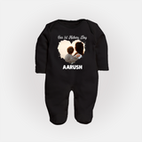 Our First Mother’s Day Personalized Baby FULL BODY SUIT – Minimal Heart Photo Design (Custom Name) - BLACK - New Born (Chest 7.5")