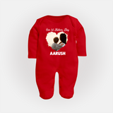 Our First Mother’s Day Personalized Baby FULL BODY SUIT – Minimal Heart Photo Design (Custom Name) - RED - New Born (Chest 7.5")