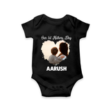 Our First Mother’s Day Personalized Baby ROMPER Set – Minimal Heart Photo Design (Custom Name) - BLACK - New Born (Chest 14")