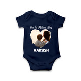 Our First Mother’s Day Personalized Baby ROMPER Set – Minimal Heart Photo Design (Custom Name) - NAVY BLUE - New Born (Chest 14")
