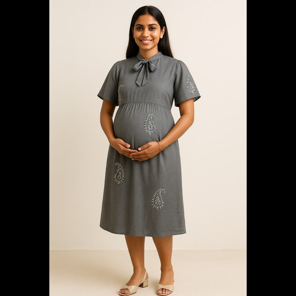 Slate Bloom Bow Maternity Wear