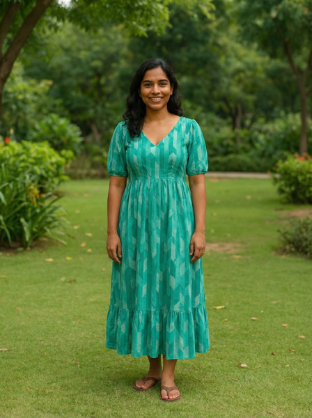 Turquoise Teal Geometric Print Mom Dress