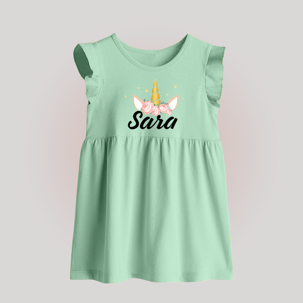My Name My Style Baby Frock | Baby Outfit with Personalized Print - MINT GREEN - 0 - 3 Months Old (Chest 17")