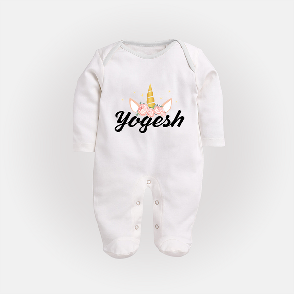 My Name My Style Sleep Suit / Full Sleeve Bodysuit | Baby Outfit with Personalized Print - WHITE - New Born (Chest 7.5")
