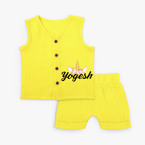 Customized Name Printed Jabla Set For Babies - YELLOW - 0 - 3 Months Old (Chest 9.8")