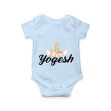 Customized Name Printed Romper For Babies - BABY BLUE - 0 - 3 Months Old (Chest 16")