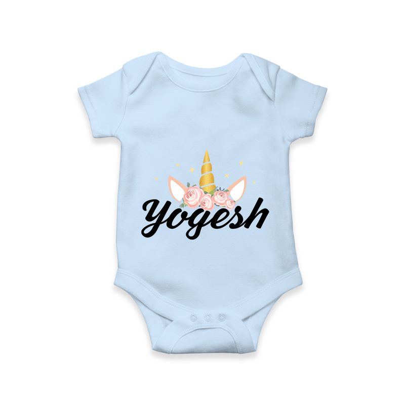 Customized Name Printed Romper For Babies - BABY BLUE - 0 - 3 Months Old (Chest 16")