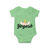 Customized Name Printed Romper For Babies - GREEN - 0 - 3 Months Old (Chest 16")