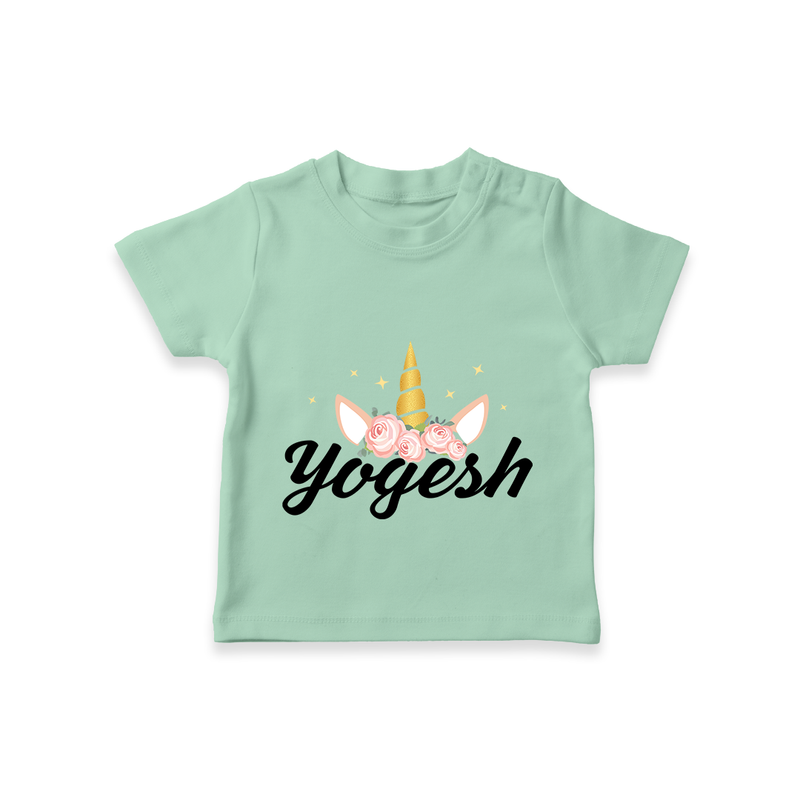 Customized Name Printed T-Shirt For Babies - MINT GREEN - 0-5 Months Old (Chest 17")