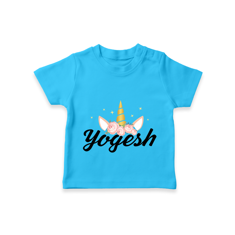 Customized Name Printed T-Shirt For Babies - SKY BLUE - 0-5 Months Old (Chest 17")