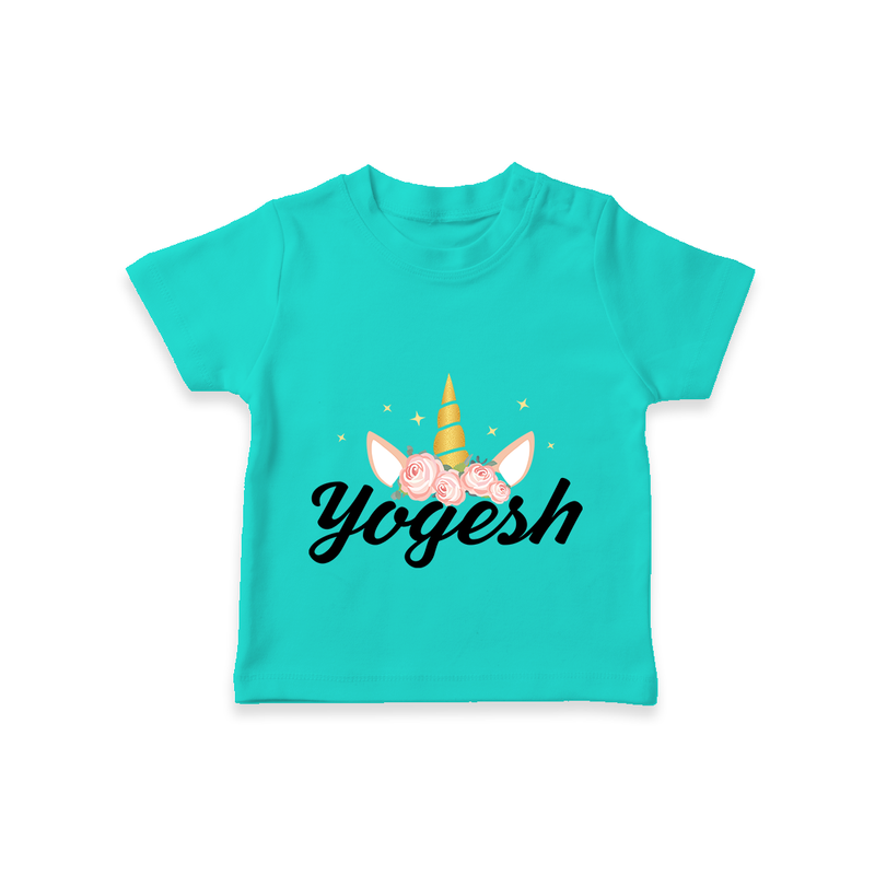 Customized Name Printed T-Shirt For Babies - TEAL - 0-5 Months Old (Chest 17")