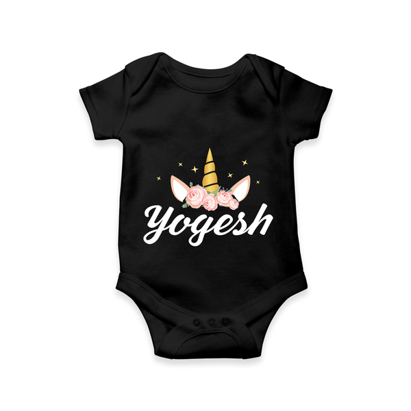 Customized Name Printed Romper For Babies - BLACK - 0 - 3 Months Old (Chest 16")