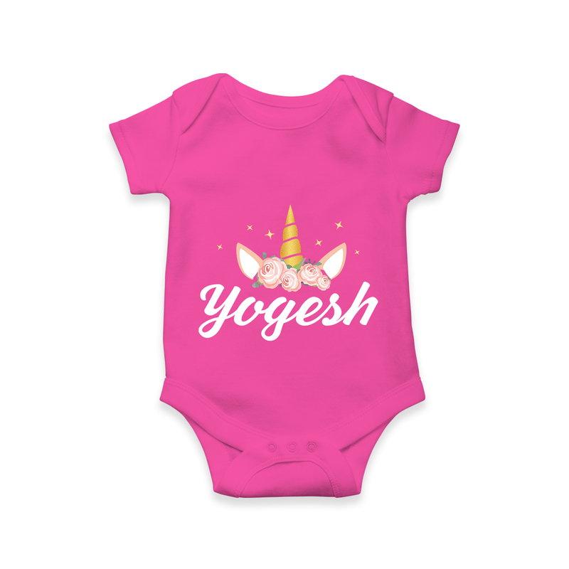 Customized Name Printed Romper For Babies - HOT PINK - 0 - 3 Months Old (Chest 16")