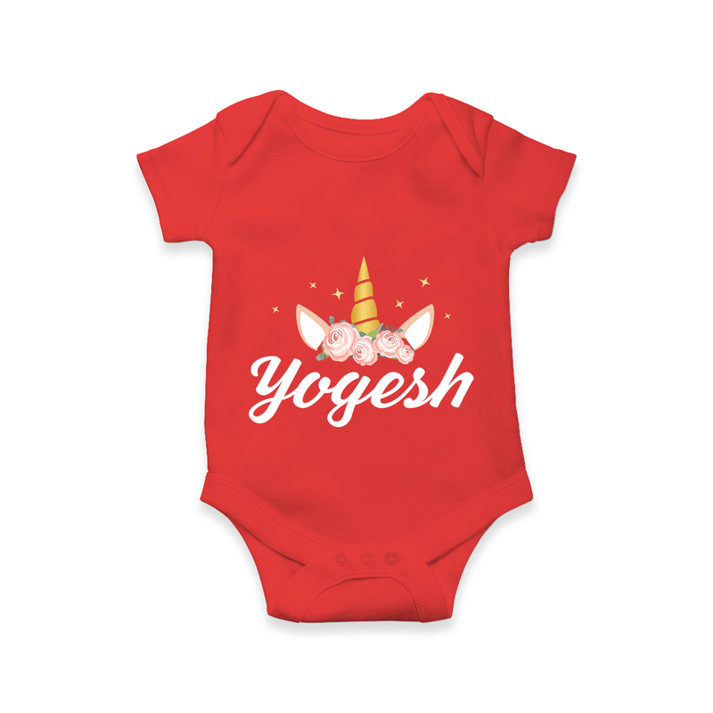 Customized Name Printed Romper For Babies - RED - 0 - 3 Months Old (Chest 16")