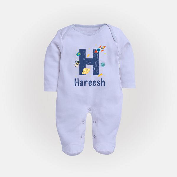 Soft Cotton Name Sleep Suit / Full Sleeve Bodysuit | Designed Just for Your Baby - BABY BLUE - New Born (Chest 7.5")