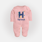 Soft Cotton Name Sleep Suit / Full Sleeve Bodysuit | Designed Just for Your Baby - BABY PINK - New Born (Chest 7.5")
