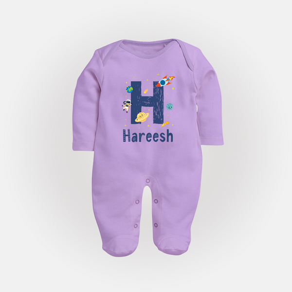 Soft Cotton Name Sleep Suit / Full Sleeve Bodysuit | Designed Just for Your Baby - LILAC - New Born (Chest 7.5")