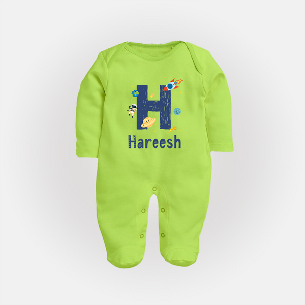 Soft Cotton Name Sleep Suit / Full Sleeve Bodysuit | Designed Just for Your Baby - LIME GREEN - New Born (Chest 7.5")