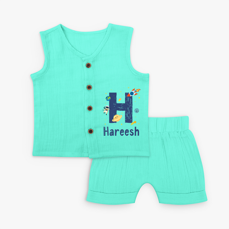 Customized Baby Name Jabla Set for Babies with Names Starting with 'H' - AQUA GREEN - 0 - 3 Months Old (Chest 9.8")