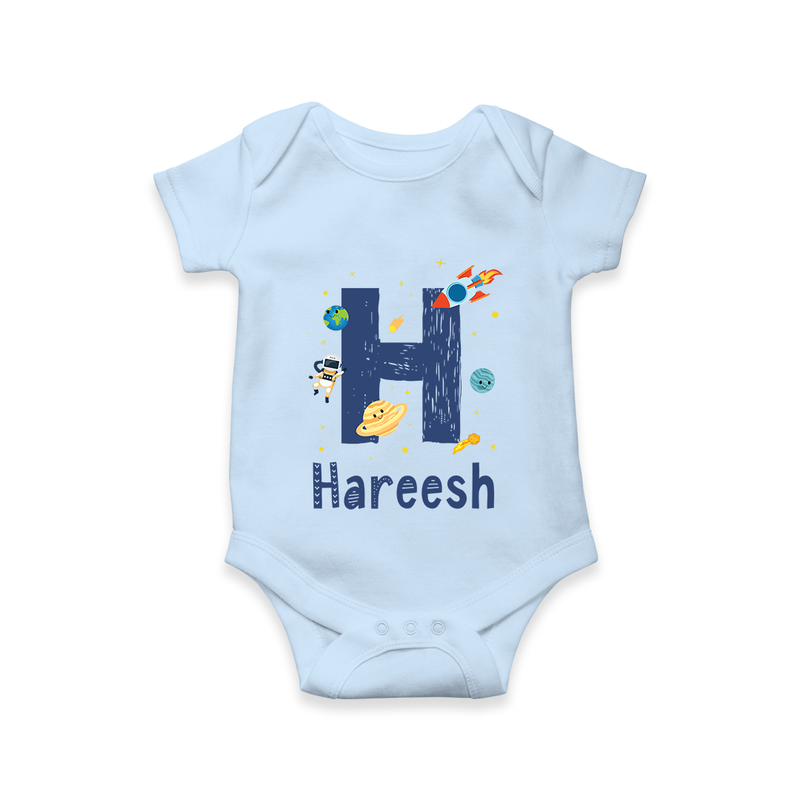 Custom-Made Baby Romper Outfits for Names Starting with 'H' - BABY BLUE - 0 - 3 Months Old (Chest 16")