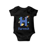 Custom-Made Baby Romper Outfits for Names Starting with 'H' - BLACK - 0 - 3 Months Old (Chest 16")