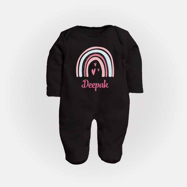 Star of the Family Sleep Suit / Full Sleeve Bodysuit | Printed with Your Baby's Name - BLACK - New Born (Chest 7.5")