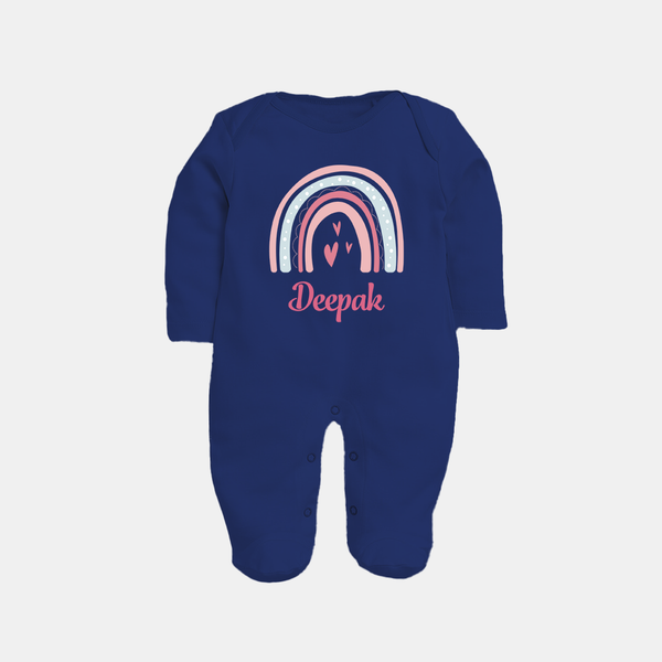 Star of the Family Sleep Suit / Full Sleeve Bodysuit | Printed with Your Baby's Name - NAVY BLUE - New Born (Chest 7.5")